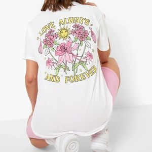 White Love Always Back Print Floral Graphic Tee